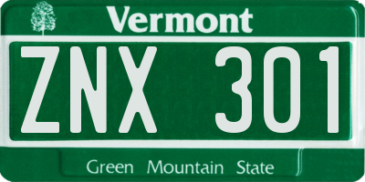 VT license plate ZNX301