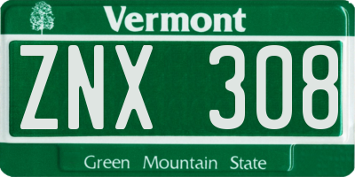 VT license plate ZNX308