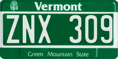 VT license plate ZNX309
