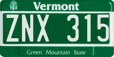 VT license plate ZNX315