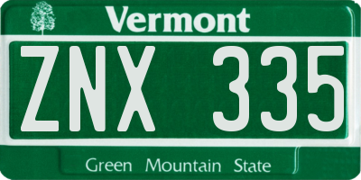 VT license plate ZNX335
