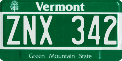 VT license plate ZNX342