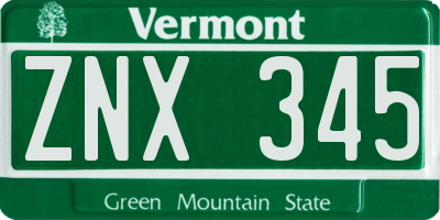 VT license plate ZNX345