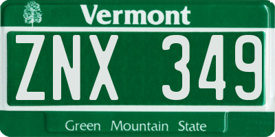 VT license plate ZNX349