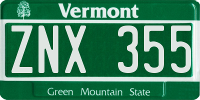 VT license plate ZNX355