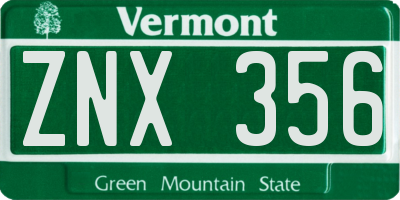 VT license plate ZNX356