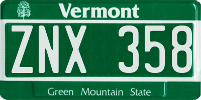 VT license plate ZNX358