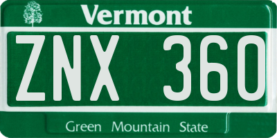 VT license plate ZNX360