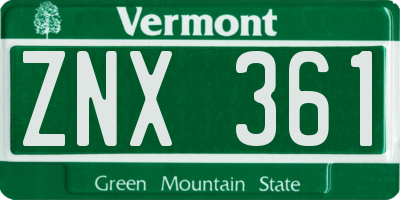 VT license plate ZNX361
