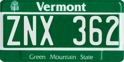 VT license plate ZNX362