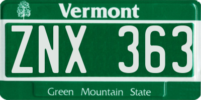 VT license plate ZNX363