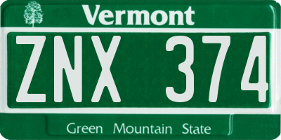 VT license plate ZNX374