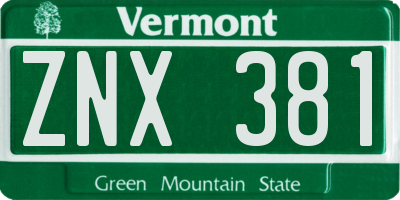 VT license plate ZNX381