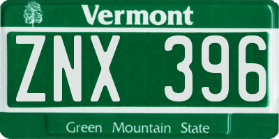 VT license plate ZNX396