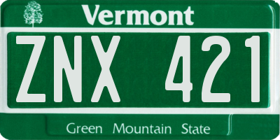 VT license plate ZNX421