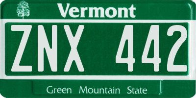 VT license plate ZNX442