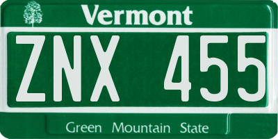 VT license plate ZNX455