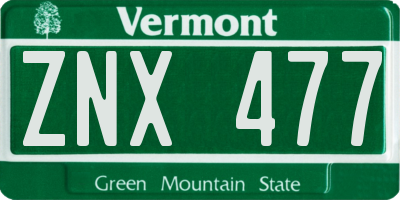 VT license plate ZNX477