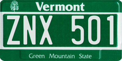 VT license plate ZNX501