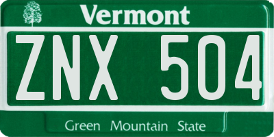 VT license plate ZNX504