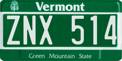 VT license plate ZNX514
