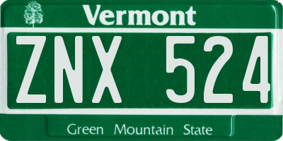 VT license plate ZNX524