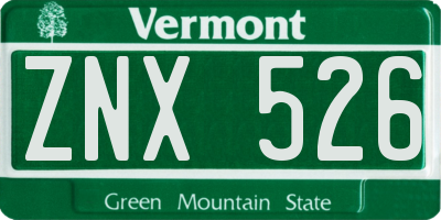 VT license plate ZNX526