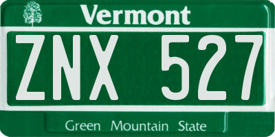 VT license plate ZNX527