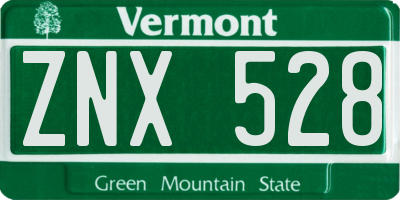 VT license plate ZNX528