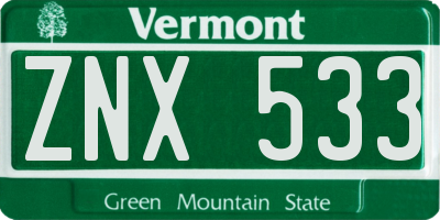 VT license plate ZNX533