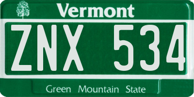 VT license plate ZNX534