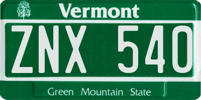 VT license plate ZNX540