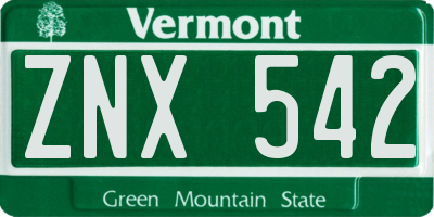 VT license plate ZNX542