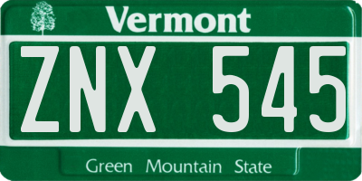 VT license plate ZNX545