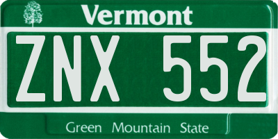 VT license plate ZNX552