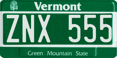 VT license plate ZNX555