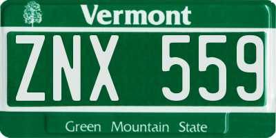 VT license plate ZNX559
