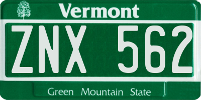 VT license plate ZNX562