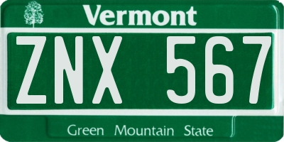 VT license plate ZNX567