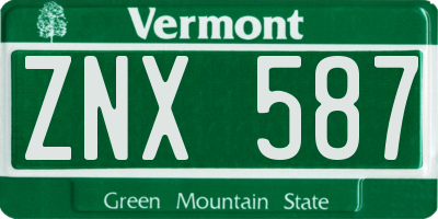 VT license plate ZNX587