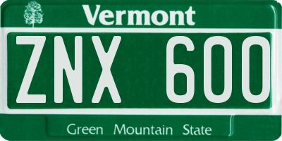 VT license plate ZNX600