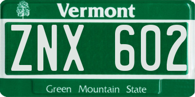 VT license plate ZNX602