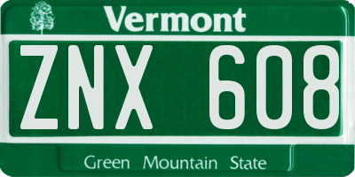 VT license plate ZNX608