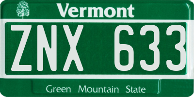 VT license plate ZNX633