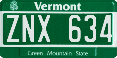 VT license plate ZNX634
