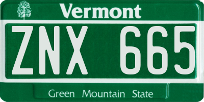 VT license plate ZNX665