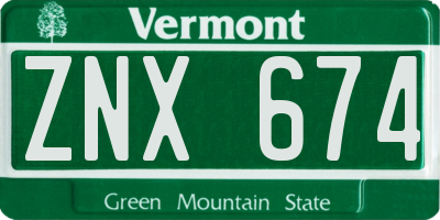 VT license plate ZNX674
