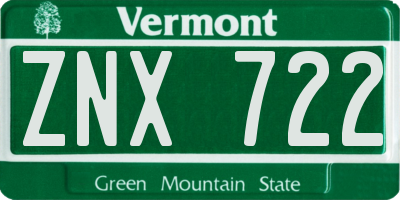 VT license plate ZNX722