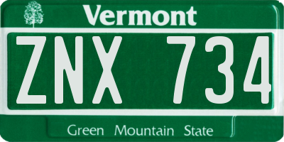 VT license plate ZNX734
