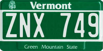 VT license plate ZNX749